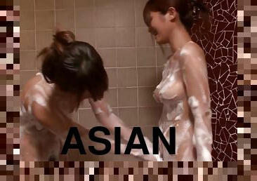 asiatique, baignade, babes, lesbienne, japonais, doigtage, douche