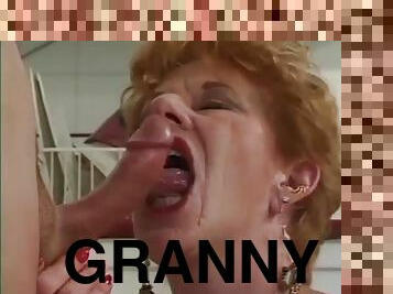 Redhead granny Diane Richards blows and gets fucked in the kitchen