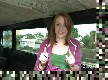 Teen redhead babe taking a sex ride in the bus