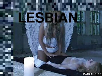 Amazing girls in angel costumes have hot lesbian sex