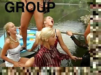 Group sex session with blondes who love being peed on