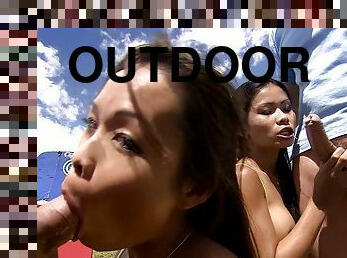 Jade Sin and Libellule - Outdoor group asian sex