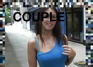Cute beauty big natureal breast teen picked up from street for oiled dildo games