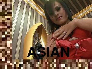 Exotic Asian minx Peow enjoys pleasuring a massive boner