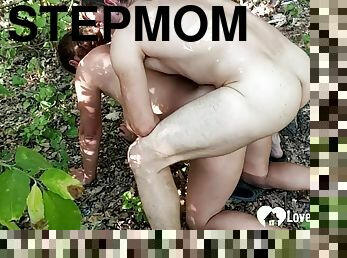 Stepmom and stepson hump hard in the woods