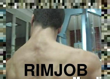 Muscle bodybuilder rimjob with cumshot