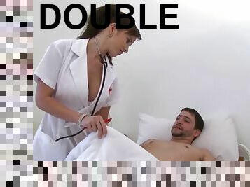 Hot nurse is double penetrated by her patients