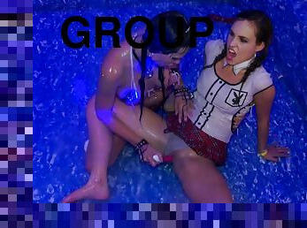 Crowd of sassy ladies take part in this electrifying orgy scene in the club