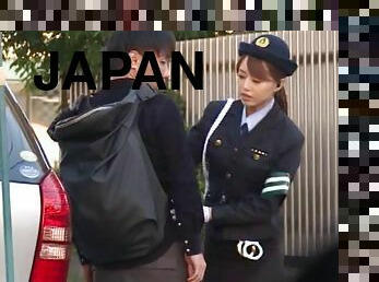 Japanese policewoman is ready to do some dick riding on the back seat