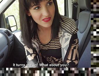 Beautiful and slutty brunette teen fucks a man for a ride