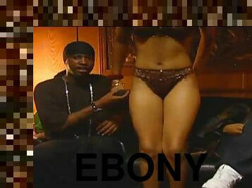 Beautiful ebony shading panties seductively in threesome porn
