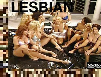 Hardcore lesbian sex party featuring stunning bombshells