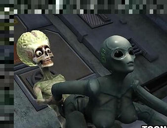 Sexy 3D cartoon alien babe fucked hard by a martian