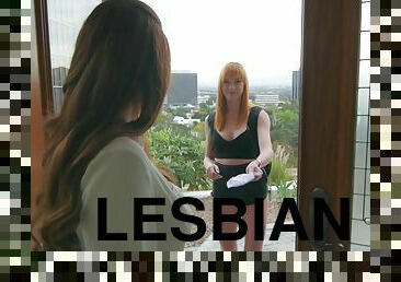 Redhead and a brunette fall in love with each other and go lesbian