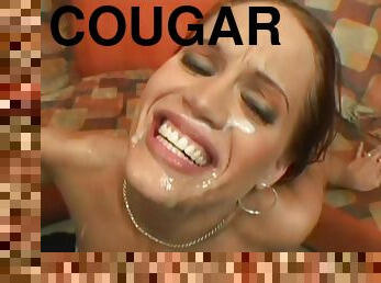 Cougar awarding multiple dicks stunning blowjob before getting facial cumshot