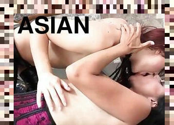 Asian wild slut loves to lick wet pussy