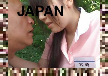 Subtitled bizarre Japanese half naked caregiver outdoors