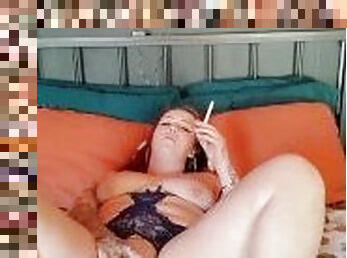 Sucking/Fucking smoking dildo