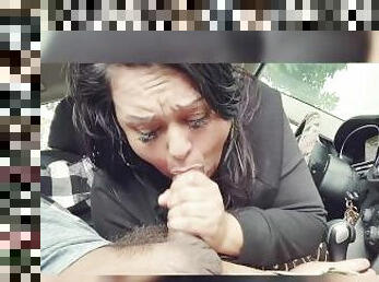 Risky public cock sucking, deep throating and gagging my mans dick on Cinco De Mayo