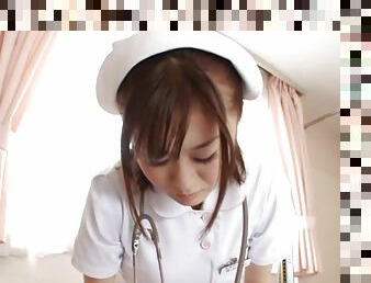 Busty Japanese nurse Nana Aoyama enjoys it hard in the missionary pose