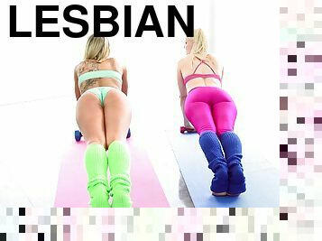 Sexy lesbians working out and have oral sex while wearing knee socks