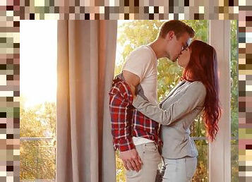 Hot redhead teen has passionate lovemaking session in bed