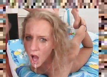 Hungry blonde teen gets a hardcore face fucking