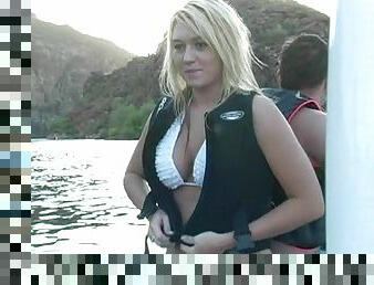 Alison Angel flashing her awesome big natural jugs outdoors