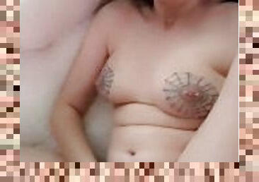 Slutty tattooed babysitter CUMS so hard on big dick