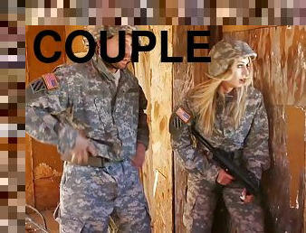 Blonde babe in military uniform gets fucked hardcore by her colleague