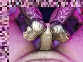 Fishnets footjob from stepsister