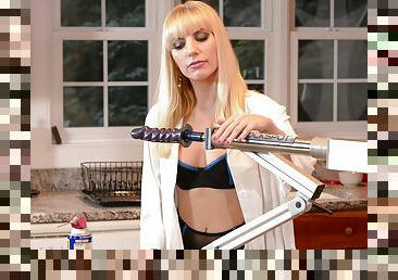 Kinky blonde scientist make a fuck machine to please herself