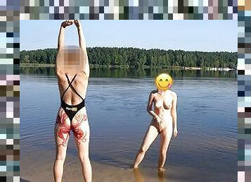 nudisti, ulkotiloissa, julkinen, laiha, amatööri, ranta, ajettu, itsensäpaljastelu, tatuointi, itsensä-paljastelu