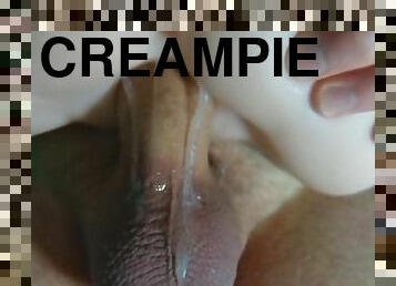 fitta-pussy, amatör, creampie, sprut, petit, close-up, docka, saftig