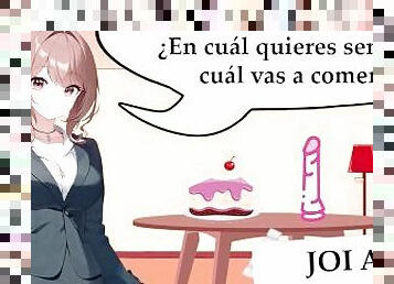 JOI anal hentai en español. El dilema de la polla y la tarta. Video completo.