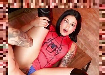 Spiderwoman shows her big ass and perfect pussy to receive sucking and shoot cum fuck- Silvialiag -