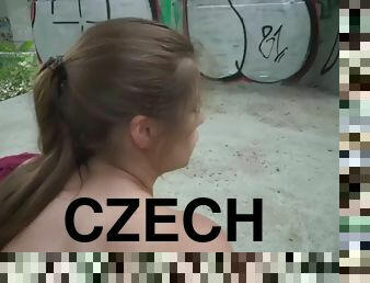 Czech busty amateur babe fucked outdoors in public place