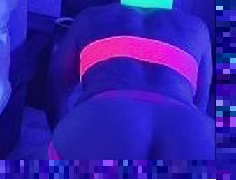 I dress up in neon like a little slut and fuck myself with dildos and but plugs in Blacklight