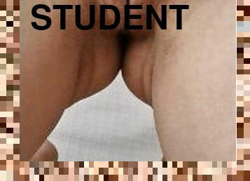 Slutty student masturbating in the morning until wonderful orgasm