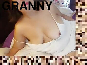 Panti is moving to a new home! Latina granny with hairy pussy pushes my dildo out of my ass and pussy