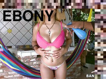 Ebony-Skinned Pornstar With Long Blonde Hair Enjoying A Hardcore Fuck In Her Garden