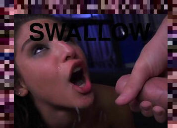 She gets fucked hard and swallows a cumshot in a dungeon