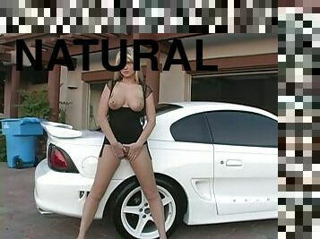 Blonde Bimbo Likes Stripping Next To The Car And Showing Off Her Goods