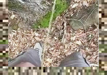 Out for a hike and I desperately had to pee! Pissing in nature, pee on a tree, cock out