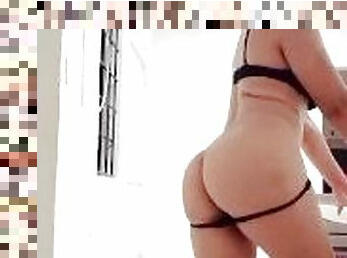 sexy latina dances in black lingerie shows her ass and big tits