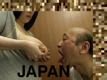 Dirty old Japanese guy gets horny feeding on her breast milk