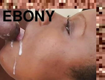 An ebony couple gets their fuck on then he nuts in her mouth