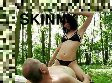 Skinny teen having sex in the woods