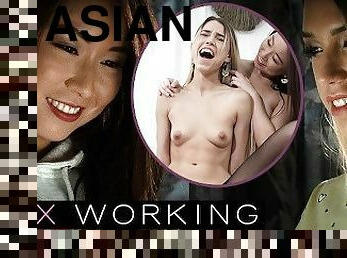 DEVIANTE - Asian and Russian sex workers collab on homemade threesome with big cock creampie