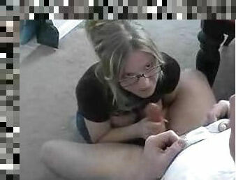 Amateur in glasses gives lovely handjob